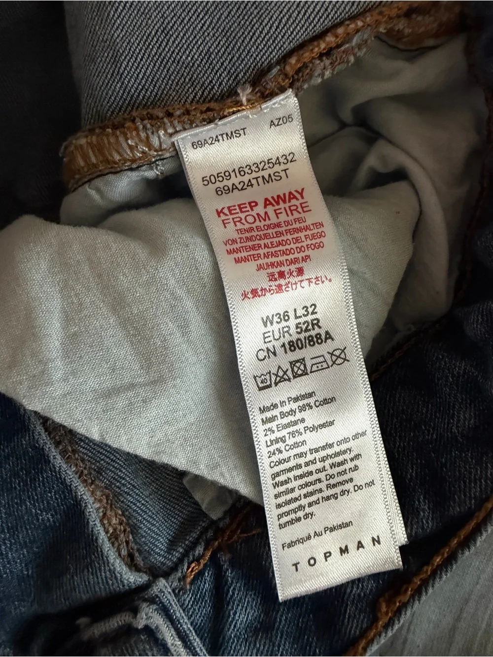 Topman Men's Stretch Skinny Jeans Medium Blue Wash Raw Hem Size 36x32